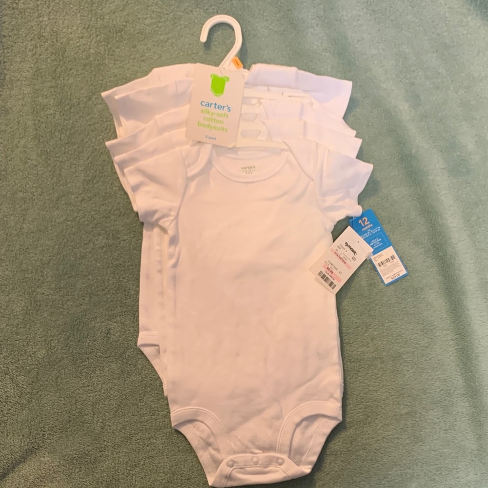 Carter's Classic White Bodysuit 5 Pack 12 Month Unisex